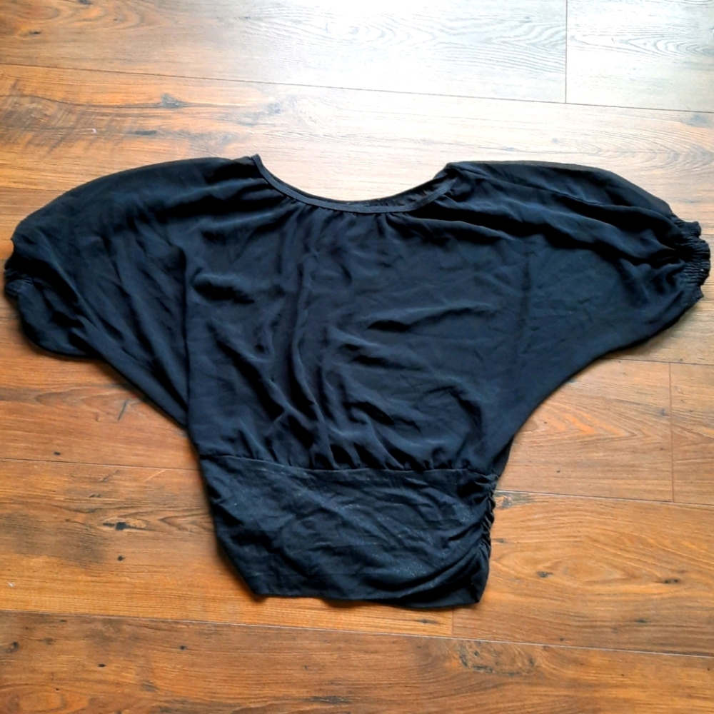 Black balloon sleeve sheer top